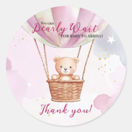 Bearly Wait Hot Air Ballon Babydusche Runder Aufkleber