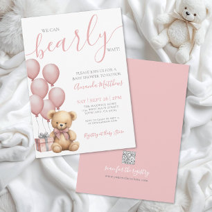 Bearly Wait Mädchen Rosa Bär Baby-Party Einladung