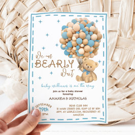 Bearly Wait Modern Blue Boy Baby Dusche Einladung
