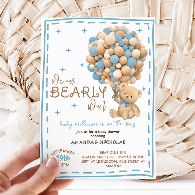 Bearly Wait Modern Blue Boy Baby Dusche Einladung (Von Creator hochgeladen)