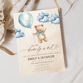 Bearly Wait Neutral Beige & Blue Boy Baby Shower Einladung