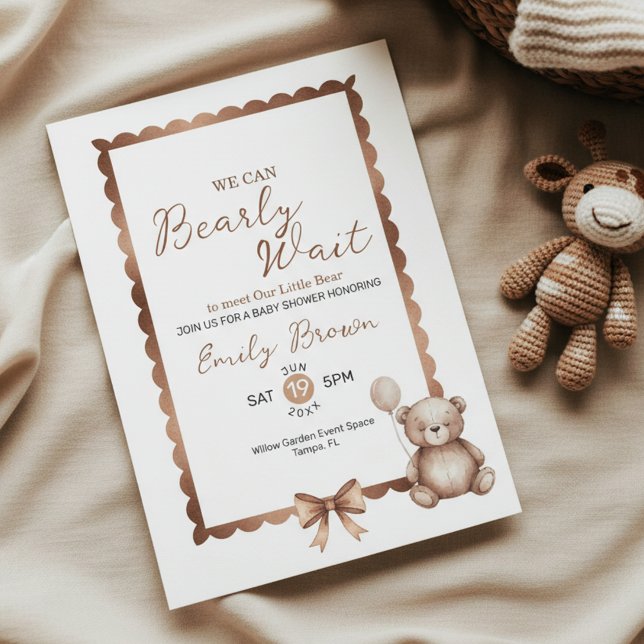 Bearly Wait Neutral Teddy Baby Shower Invitation Einladung (Teddy Bear Baby Shower)