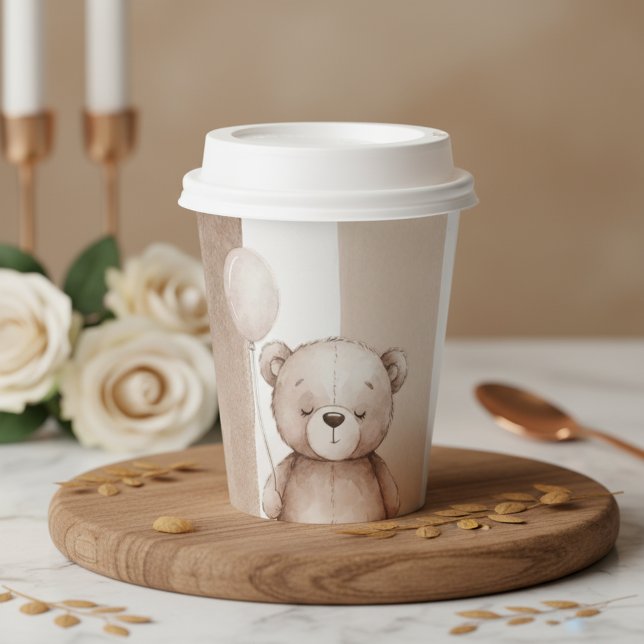 Bearly Wait Neutral Teddy Baby Shower Pappbecher (Bearly Wait teddy bear baby shower table design , perfect for creating a cohesive neutral woodland )