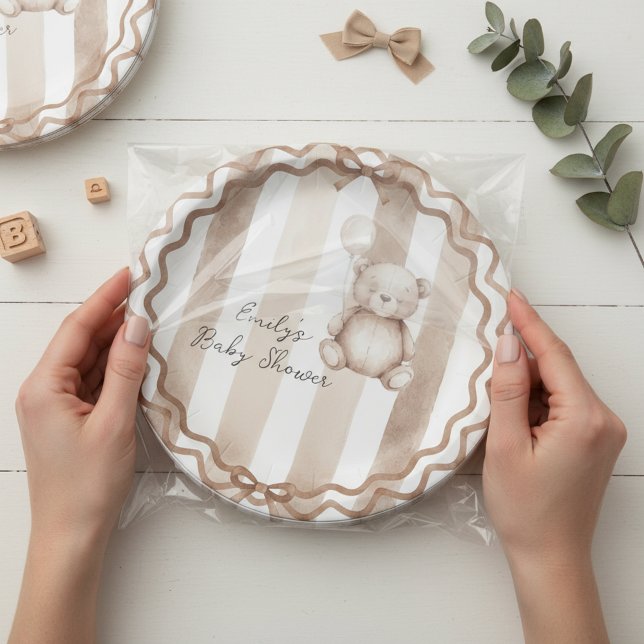 Bearly Wait Neutral Teddy Baby Shower Pappteller (Von Creator hochgeladen)