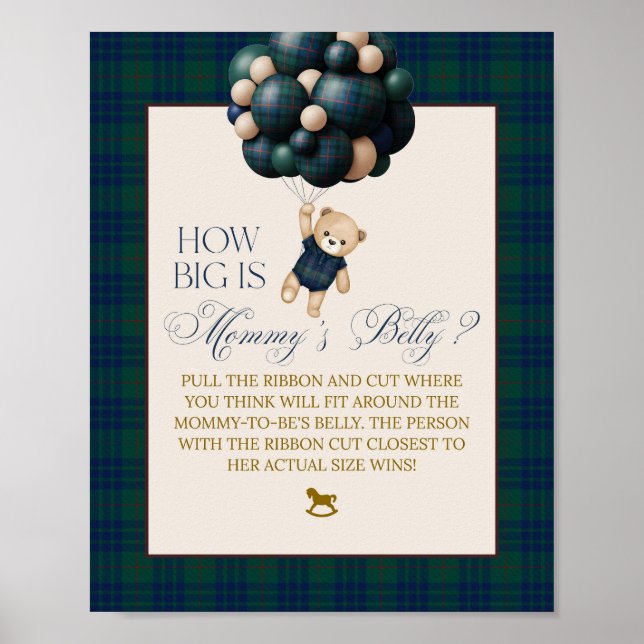 Bearly Wait Preppy Teddy Balloon Baby Shower Poster (Vorne)