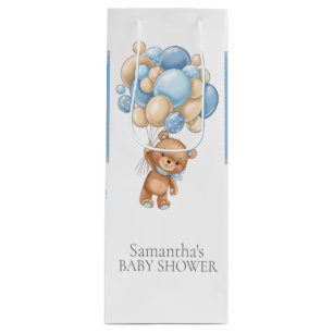 Bearly Wait teddy BABY SHOWER Boy Wine Geschenktas Geschenktüte Für Weinflaschen
