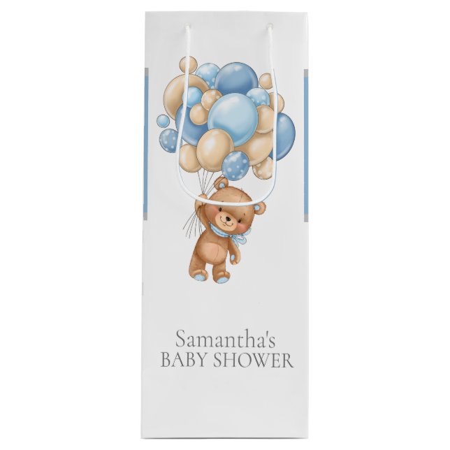 Bearly Wait teddy BABY SHOWER Boy Wine Geschenktas Geschenktüte Für Weinflaschen (Vorderseite)