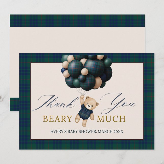 Bearly Wait Teddy Balloon Baby Shower books Dankeskarte (Vorne/Hinten)