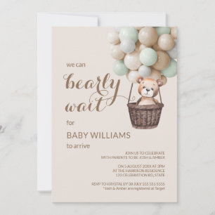 Bearly Wait Teddy Balloons Green Baby Dusche Einladung
