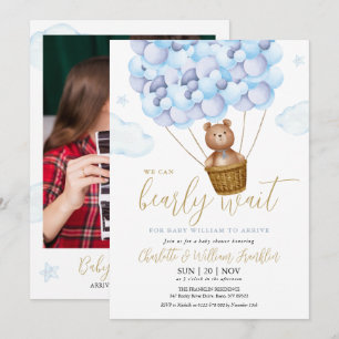 Bearly Wait Teddy Bär Blau Junge Foto Baby Shower Einladung