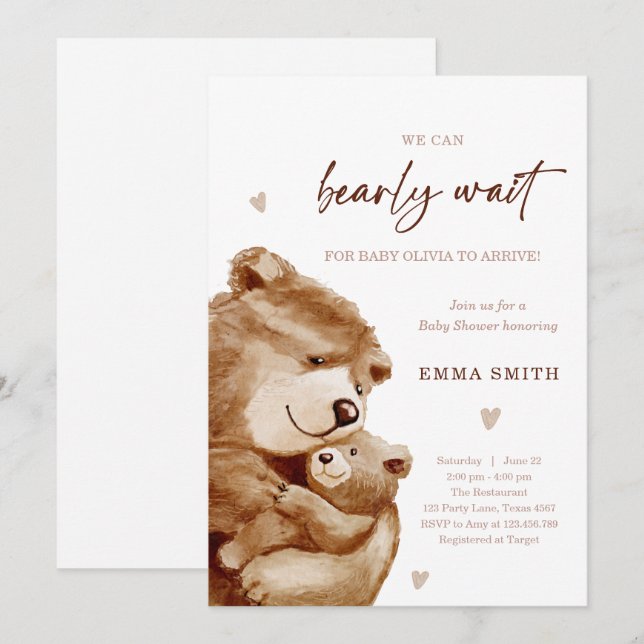 Bearly Wait Teddy Bear Boho Neutral Baby Shower Einladung (Vorne/Hinten)