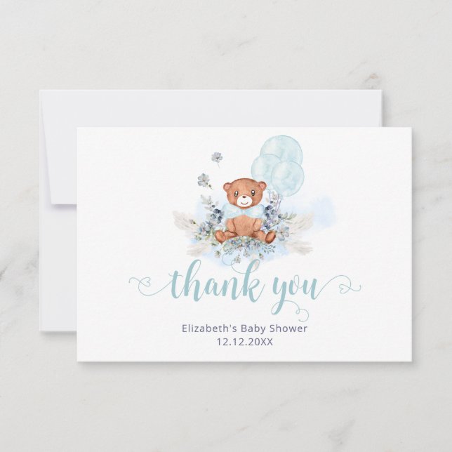 Bearly Wait Teddy Bear Boy Baby Dusche Vielen Dank Karte (Vorderseite)