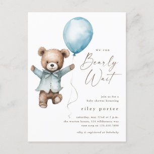 Bearly Wait Teddy Bear Boys Baby shower Invitation