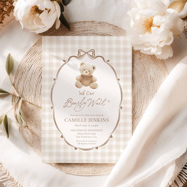 Bearly Wait Teddy Bear Gingham Baby Showeinladung Einladung (Bearly Wait Teddy Bear Baby Shower Invitation)