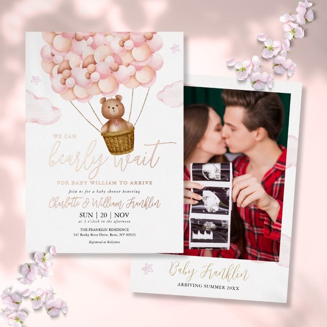 Bearly Wait Teddy Girl Foto Baby Dusche Rose Gold Folieneinladung (Bearly Wait Teddy Girl Photo Baby Shower Rose Gold Foil Invitation)