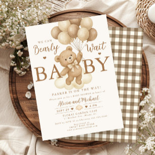 Bearly wait Teddybär-Ballon neutral Baby-Party Einladung