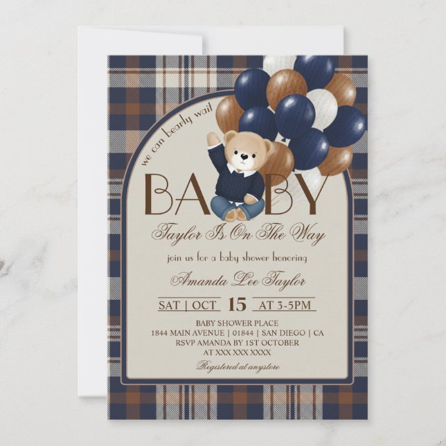 Bearly Wait Vintage Baby Shower Einladung (Vorderseite)