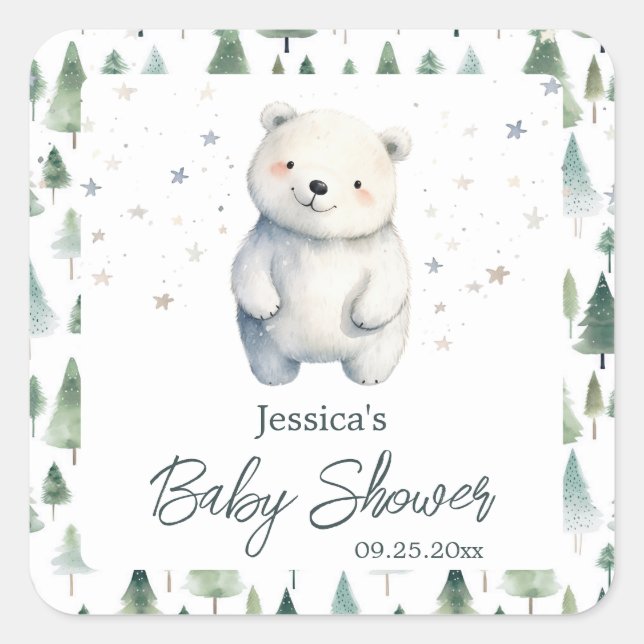 Bearly Wait Winter Baby Dusche Quadratischer Aufkleber (Vorderseite)