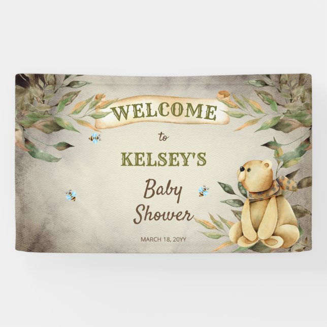 Bearly Wait Woodland Teddy Bear Boy Baby Dusche Banner (Horizontal)