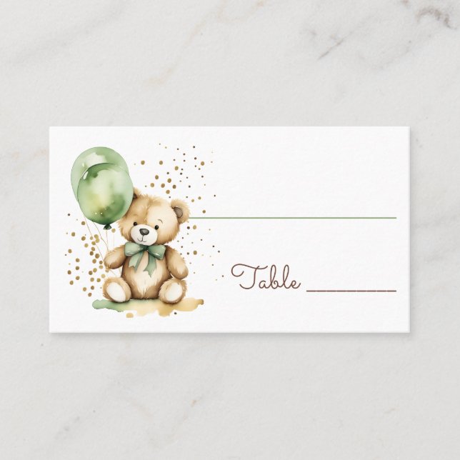 Bearly Warte tedgreen Baby Dusche Platzkarte (Vorderseite)