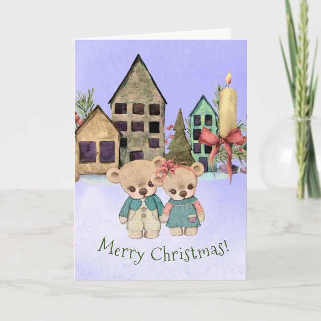 Bears Christmas Grußkarte Feiertagskarte (Vorderseite)