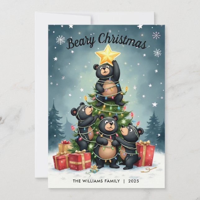 Bears Christmas Tree Family Name Carte de Noël (Devant)