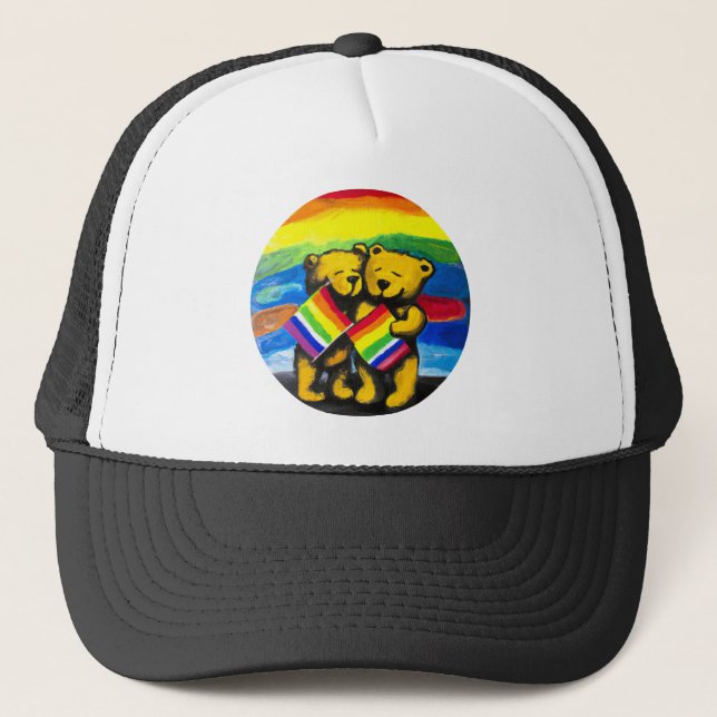 Bears Liebe LGBT-Regenbogenflagge Truckerkappe (Vorderseite)