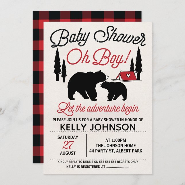 Bears Lumberjack Baby shower Invitation (Devant / Derrière)