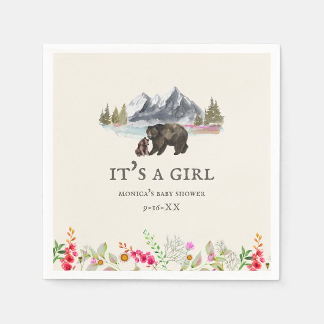Bears Mountains Floral Girl Babydusche Serviette (Vorderseite)