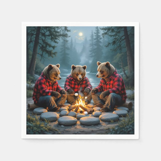 Bears Roasting Marshmallows Serviette (Vorderseite)