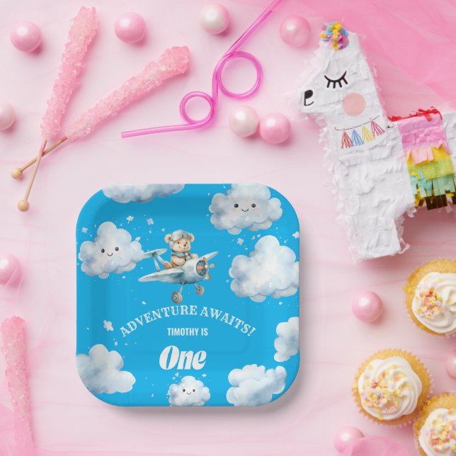 Bear's Skyward Soiree: Erste Geburtstagspulte Pappteller (Party)