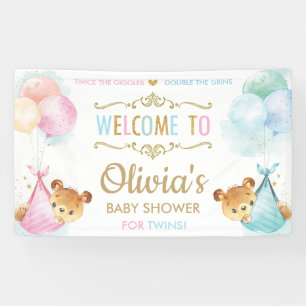 Bears Twins Boy Girl Babydusche Begrüßung Hintergr Banner