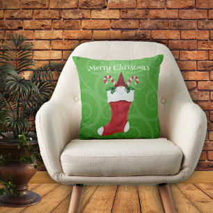 Bearted Gnome in Weihnachten Strumpf Grüne Wirbel Kissen