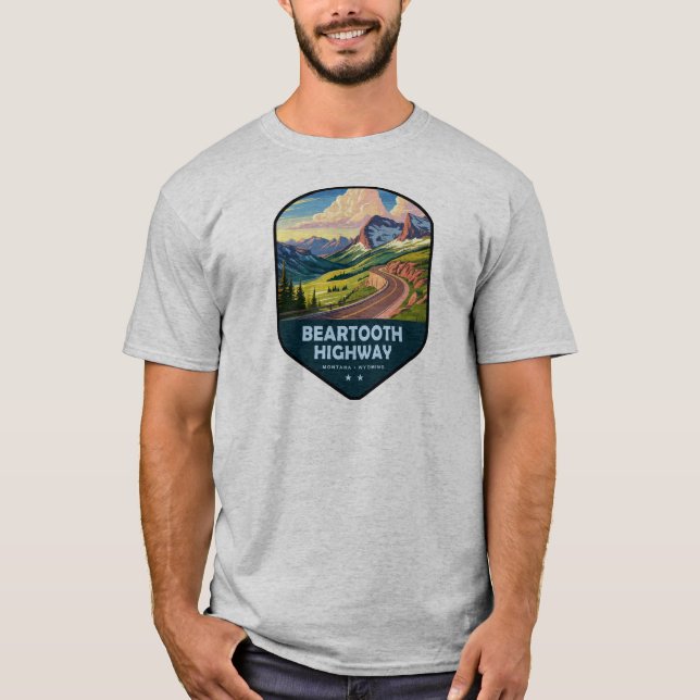 Beartooth Highway Montana Wyoming Shield T-Shirt (Vorderseite)