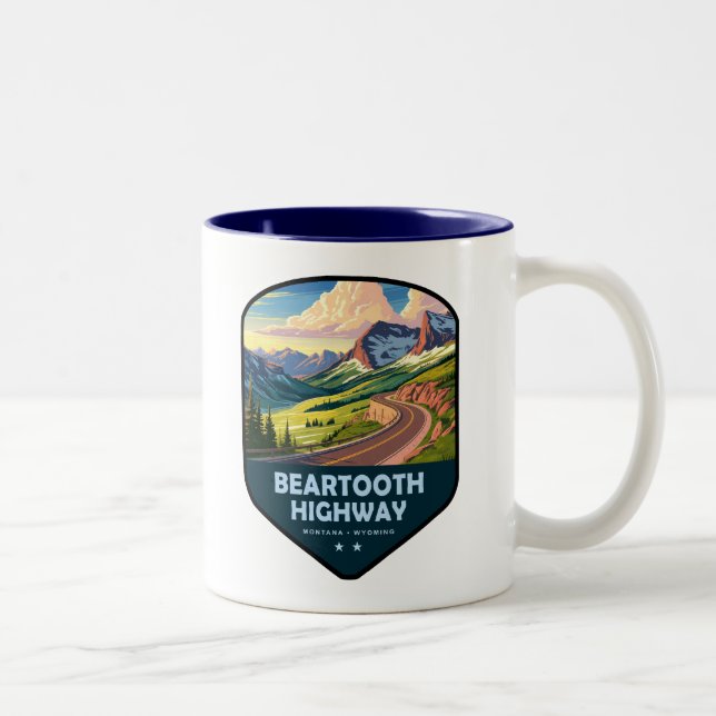 Beartooth Highway Montana Wyoming Shield Zweifarbige Tasse (Rechts)
