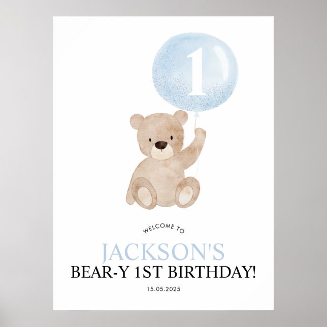 Béary 1er anniversaire Bleu Ours Affiche de bienve (Devant)
