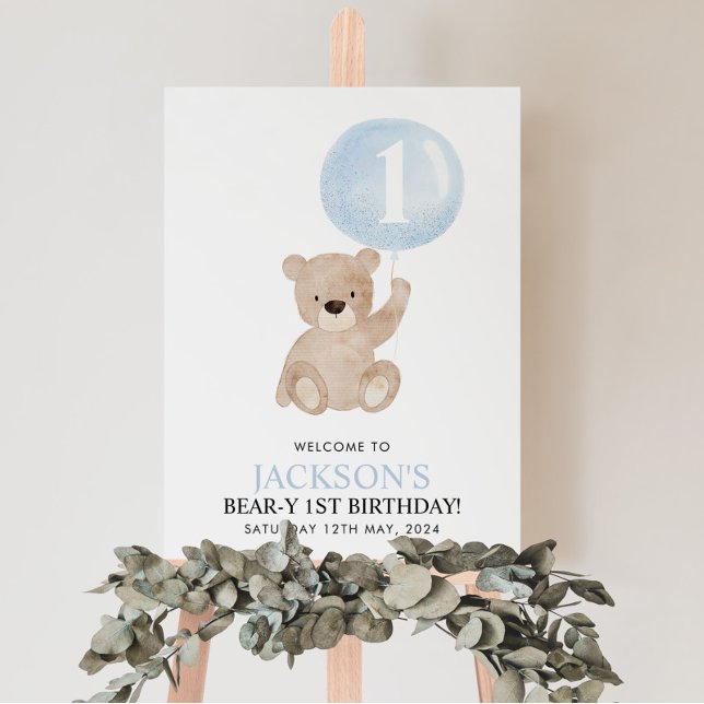 Beary 1er anniversaire Ours Bleu Affiche de bienve (Créateur téléchargé)