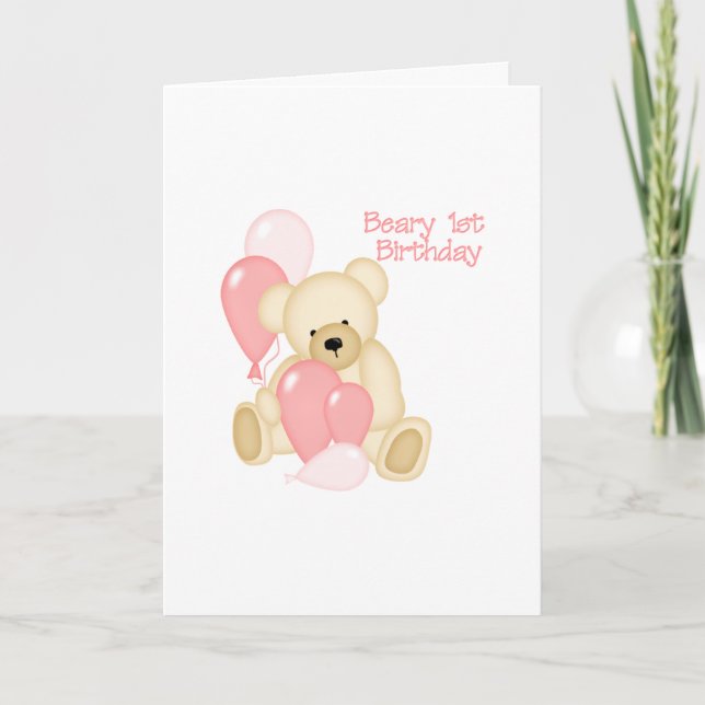 Beary 1st BIrthday (GIRL) Einladung (Vorderseite)
