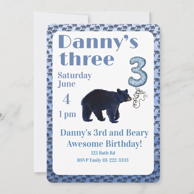 Beary Awesome 3rd Birthday Invitation Einladung (Vorderseite)