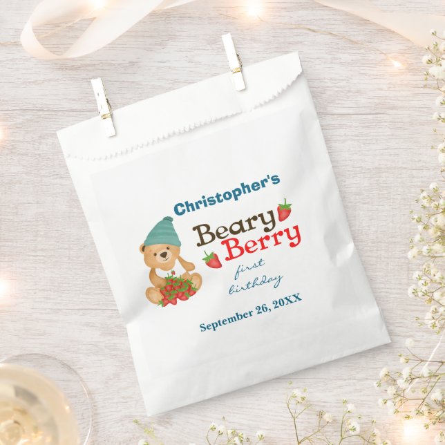 Beary Berry First Birthday Niedlich Cub Erdbeeren Geschenktütchen (Ausgeschnitten)