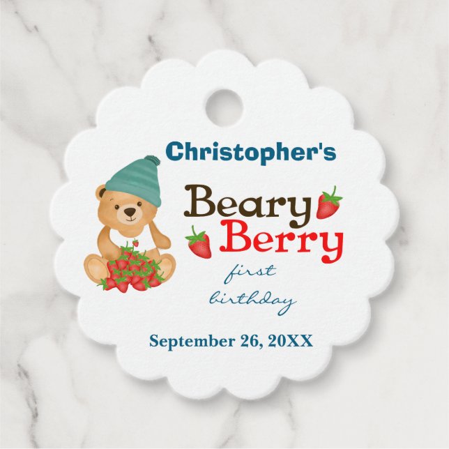 Beary Berry First Birthday Niedlich Kid Erdbeeren Geschenkanhänger (Vorderseite)