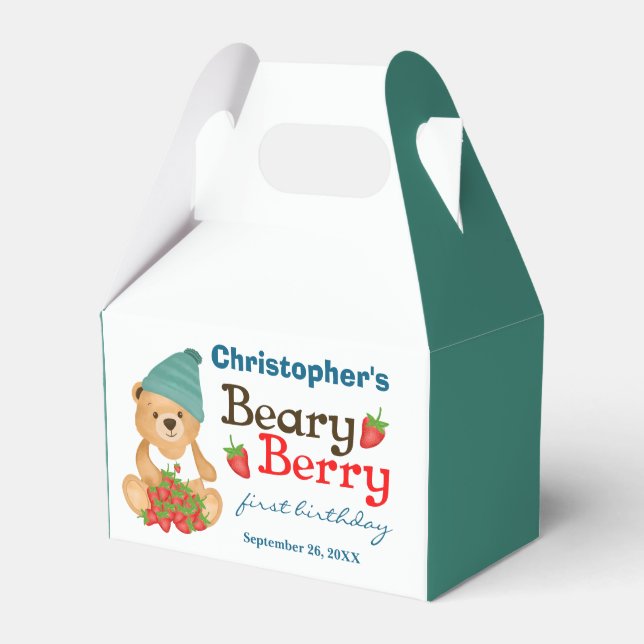 Beary Berry First Birthday Niedlich Kid Erdbeeren Geschenkschachtel (Vorderseite)
