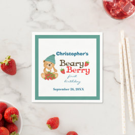 Beary Berry First Birthday Teddy Bear Strawberries Serviette