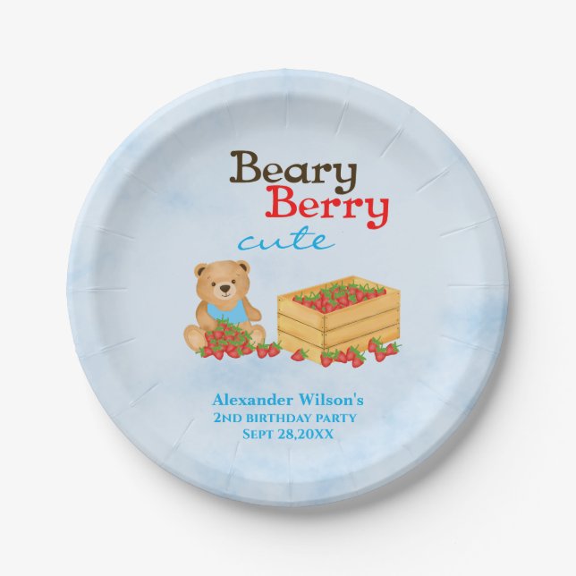 Beary Berry Niedlich Strawberry Cub Boy Birthday P Pappteller (Vorderseite)