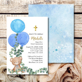 Beary Blue Balloon First Holy Communion Einladung