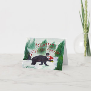 Beary Christmas black bear Cartes de voeux de Noël