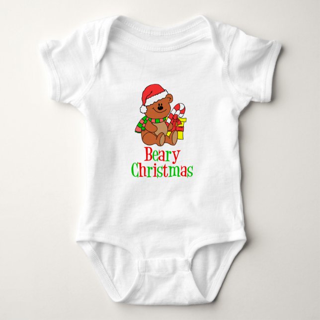 Beary Christmas Cartoon Bear Baby Strampler (Vorderseite)