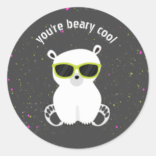 Beary Cool Polar Bear Sonnenbrille Kids Valentine Runder Aufkleber