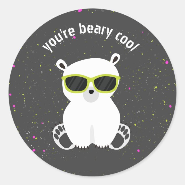 Beary Cool Polar Bear Sonnenbrille Kids Valentine Runder Aufkleber (Vorderseite)
