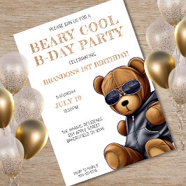 Beary Cool Teddy Bear Boy 1. Geburtstag Party Einladung